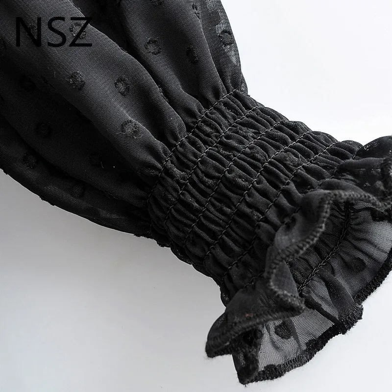 NSZ женское черное шифоновое Плиссированное мини платье в горошек с прозрачным