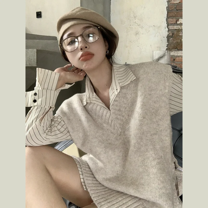 Трикотажный жилет с V-образным вырезом женская одежда на весну и осень носите