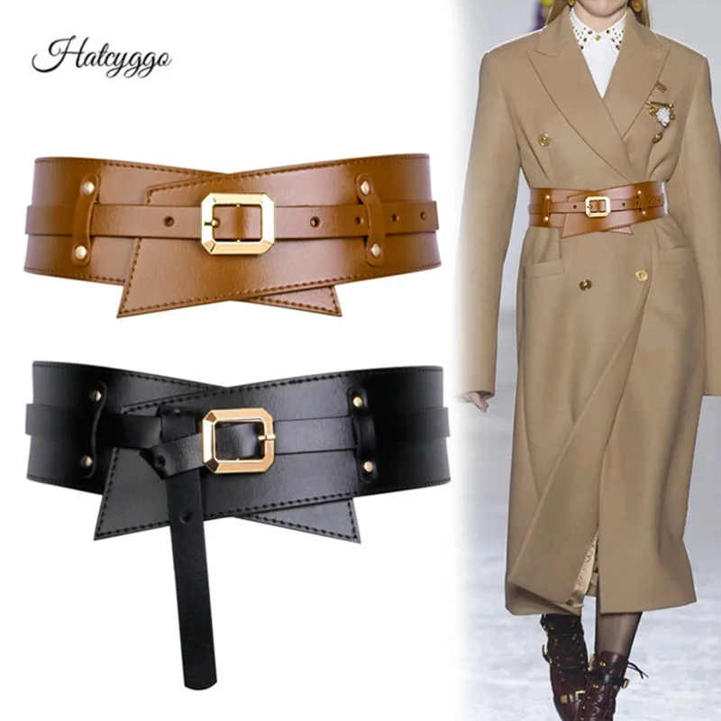 HATCYGGO Fashion Women Waist Belt Wide Cummerbunds Ladies Genuine Leather Waistband High Quality Belts For Dresses Corsets Strap