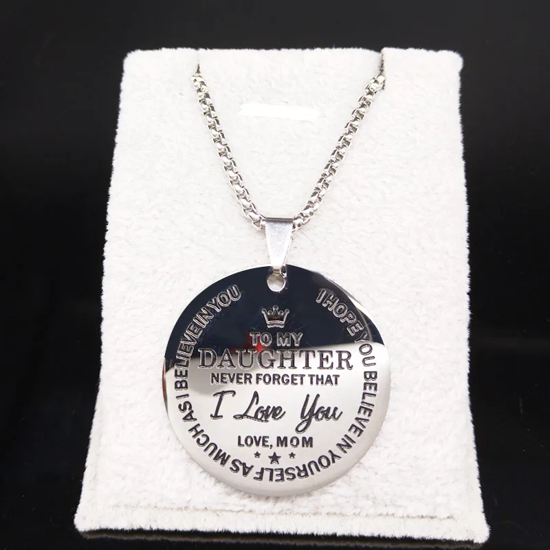 

2021 Fashion To My Daughter I Love you Mom Stainless Steel Necklace for Women Silver Color Necklace Chain Jewelry joyas N3205S01
