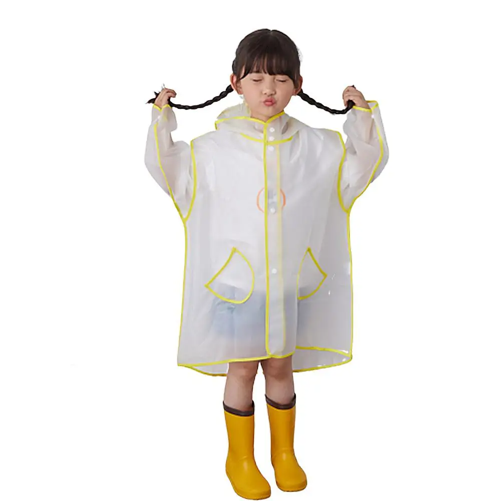 Модный прозрачный плащ с капюшоном широкими полями и кисточками детская одежда