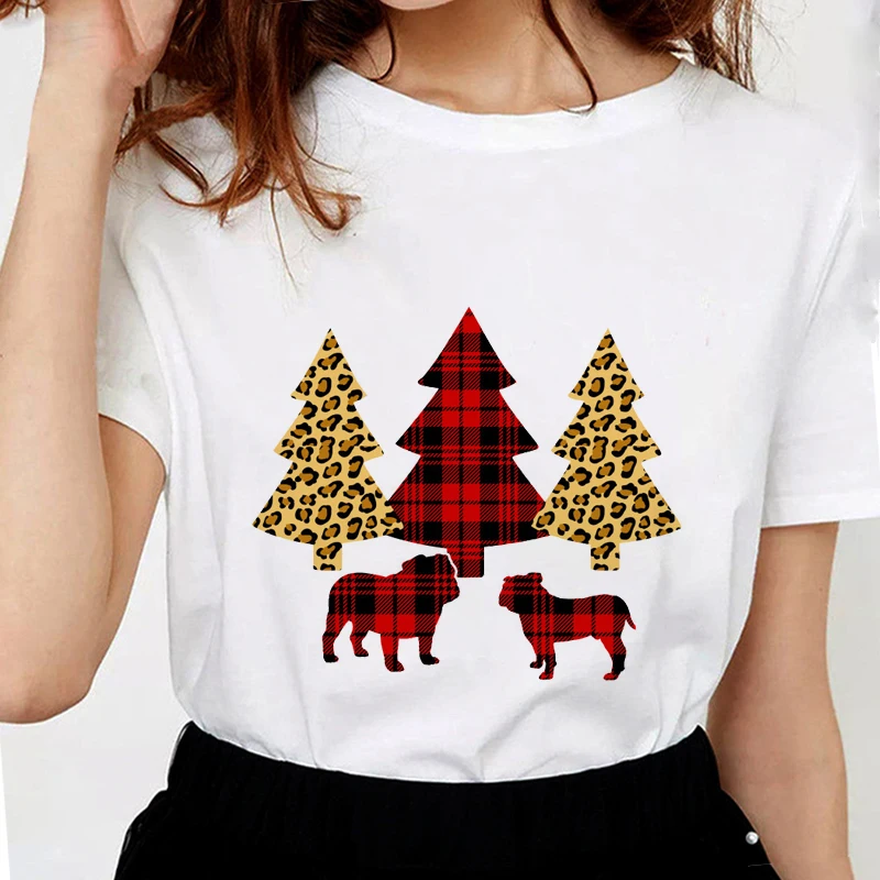 Merry Christmas женские футболки забавные бульдог Рождественская елка мягкий хлопок