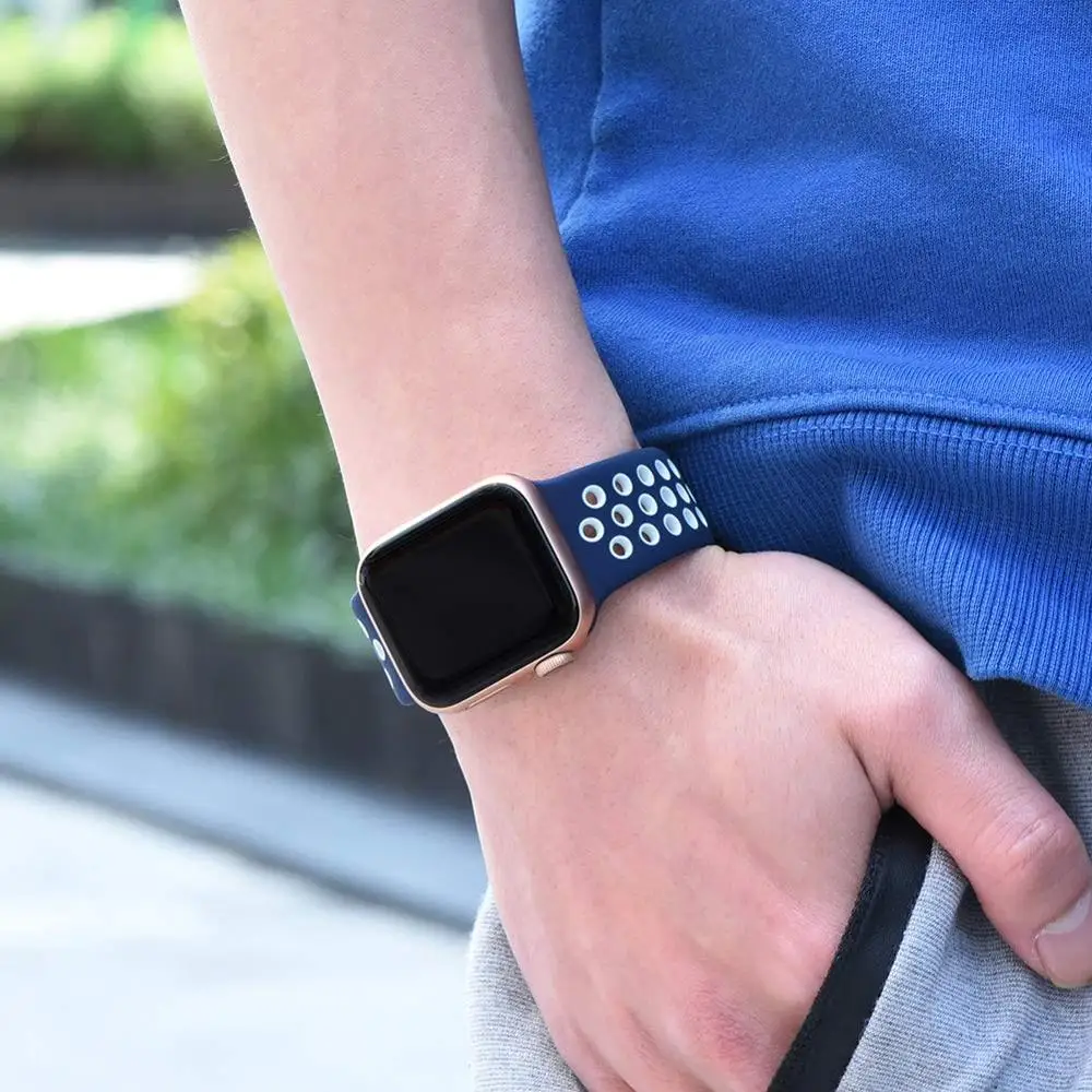 Замена KeBitt спортивный ремешок для Apple Watch 38 мм 40 мм 42 мм 44 мм, силиконовый ремешок, Браслет совместим с iWatch серии 5/4 - Цвет ремешка: Blue and White