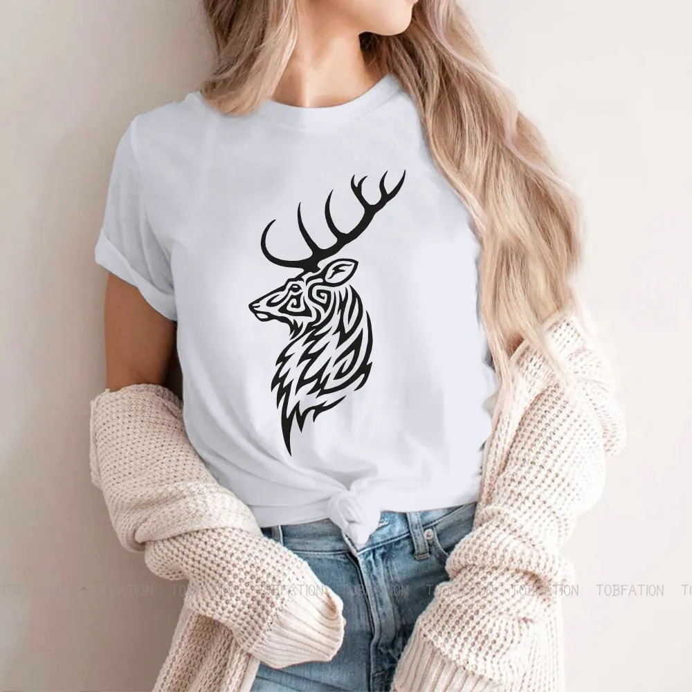 

Tribal Stag Essential Round Collar TShirt Elk Beauty Animal Fabric Basic T Shirt Woman Clothes New Design Fluffy Hot Sale