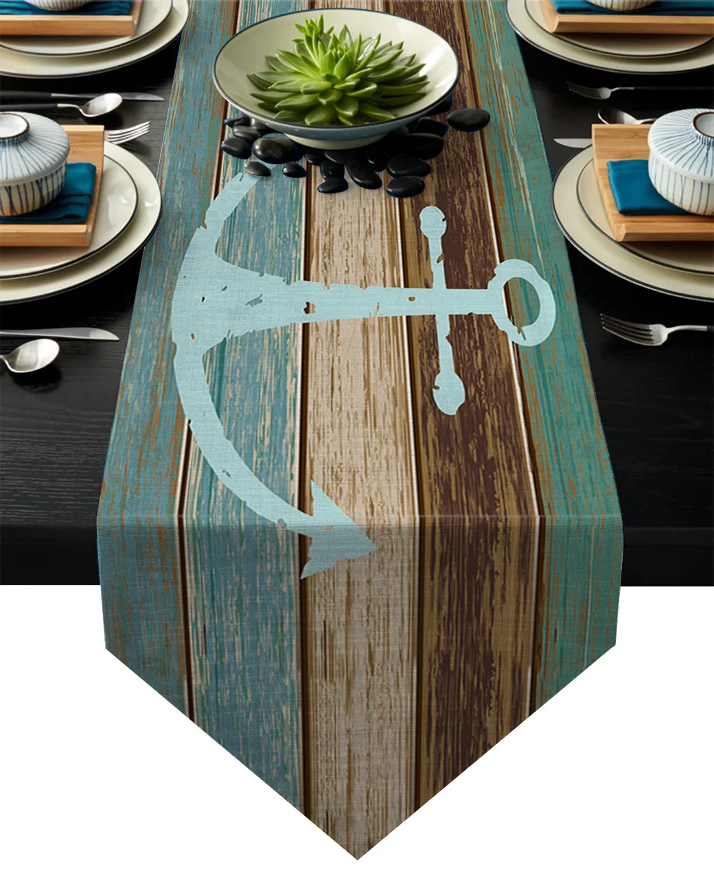 Винтажная настольная дорожка с якорем и текстурой древесины скатерти украшение