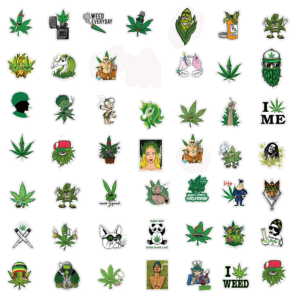 1050100pcs hemp leaf hip hop meme stickers laptop diy fridge guitar motorcycle luggage skateboard cool sticker decal kid toys free global shipping