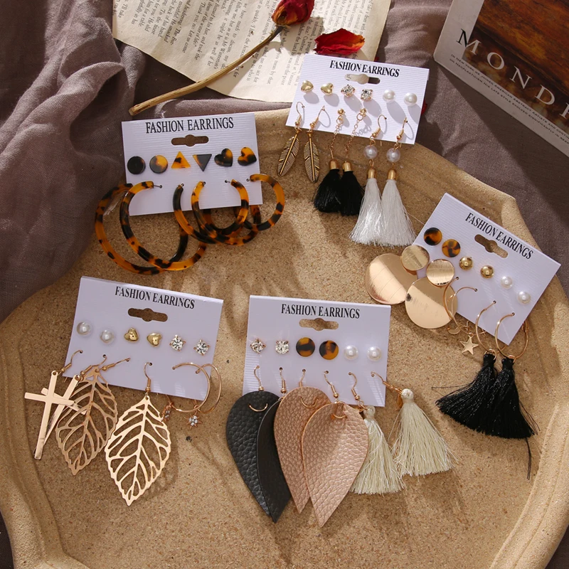 

KINFOLK Fashion Tassel Dangle Earrings For Women Bohemian Geometric Vintage Leopard Earring Statement Hoop Earings Set Jewelry