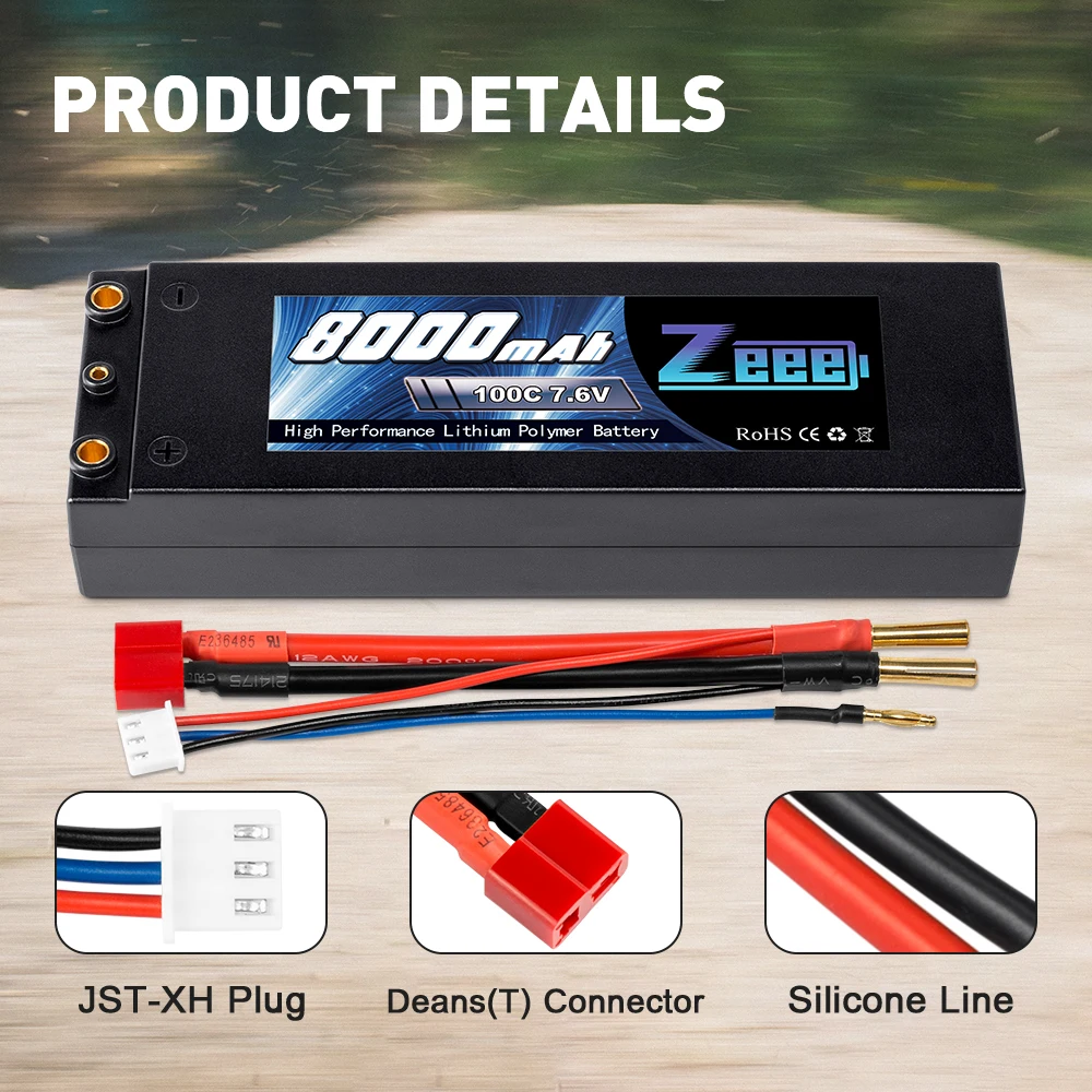 Zeee 7.6V 8000mAh 100C Lipo Battery Hard Case RC Car Charger with 4mm Bullet Deans Plug for Truck Buggy | Игрушки и хобби