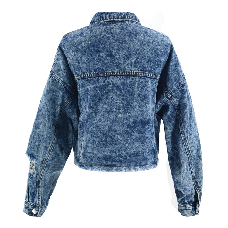 Рваные короткие джинсовые куртки для женщин размера плюс белая винтажная