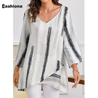 cashiona plus size 5xl women elegant leisure casual shirt blusas ladies striped blouse long sleeve fashion top clothing 2021