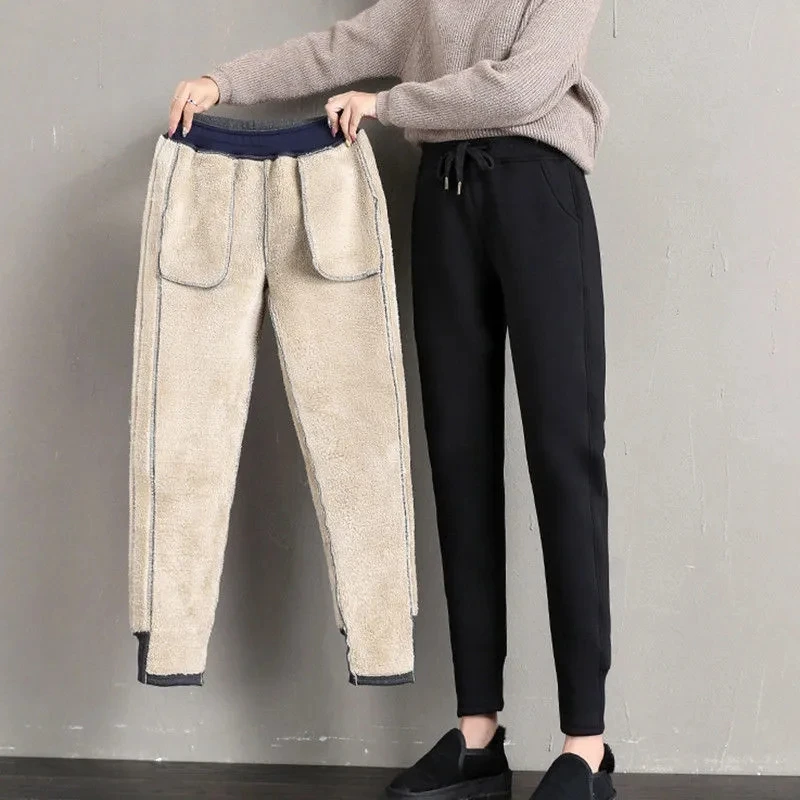 

Autumn Winter Sweatpants Women Plus Velvet Warm Casual Joggers Women Cashmere Trousers Korean Fashion Female Lamb Straight Pants