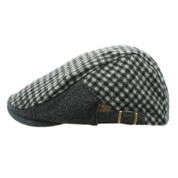 outflly wool material flat cap black and grey checkered beret mens berets hat