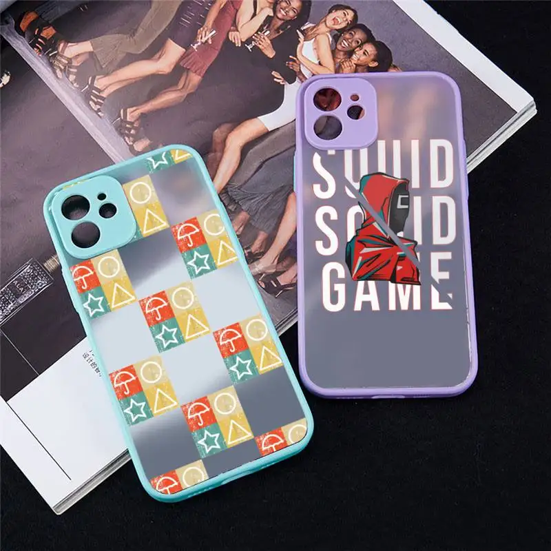 

Squid Game Phone Case For iPhone 12 11 Mini Pro XR XS Max 7 8 Plus X Matte transparent blue Back Cover