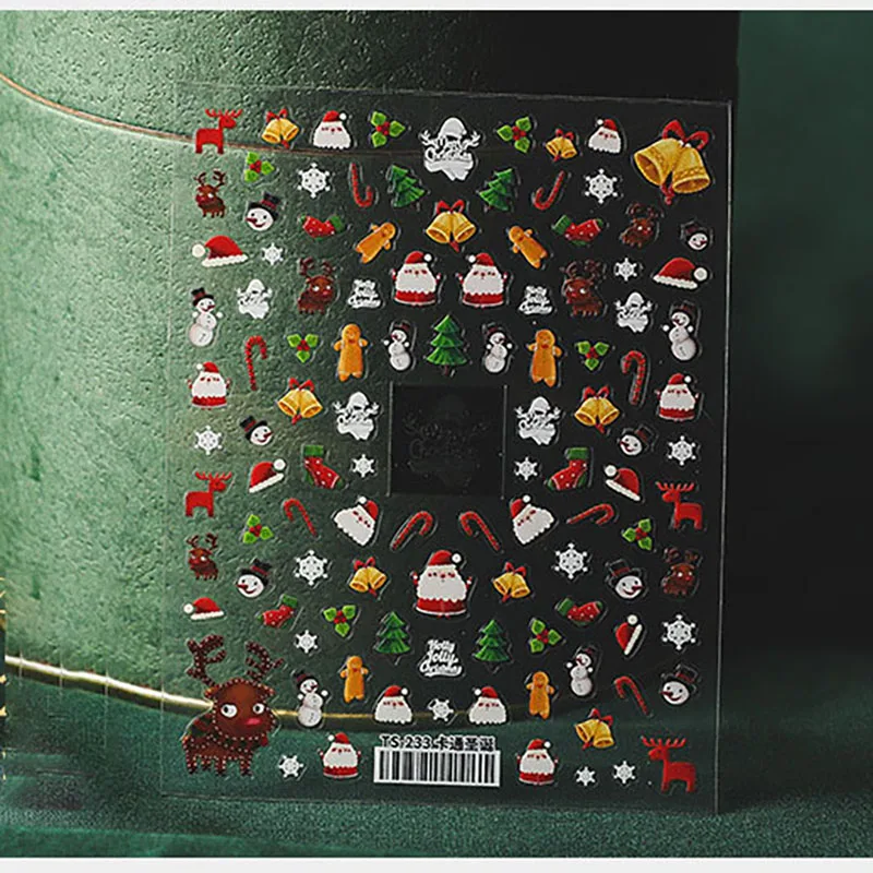 

1Sheet Winter Xmas Nail Art Designs 3D Cute Sticker Cartoon Christmas Slider New Year Holiday Polish Decal Manicures Decorations