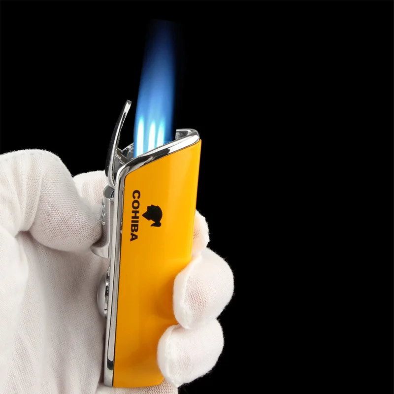 

COHIBA Cigar Lighter Metal Windproof 3 Jet Blue Flame Torch Cigarette Lighters with Cigar Punch Cigar Gift Set
