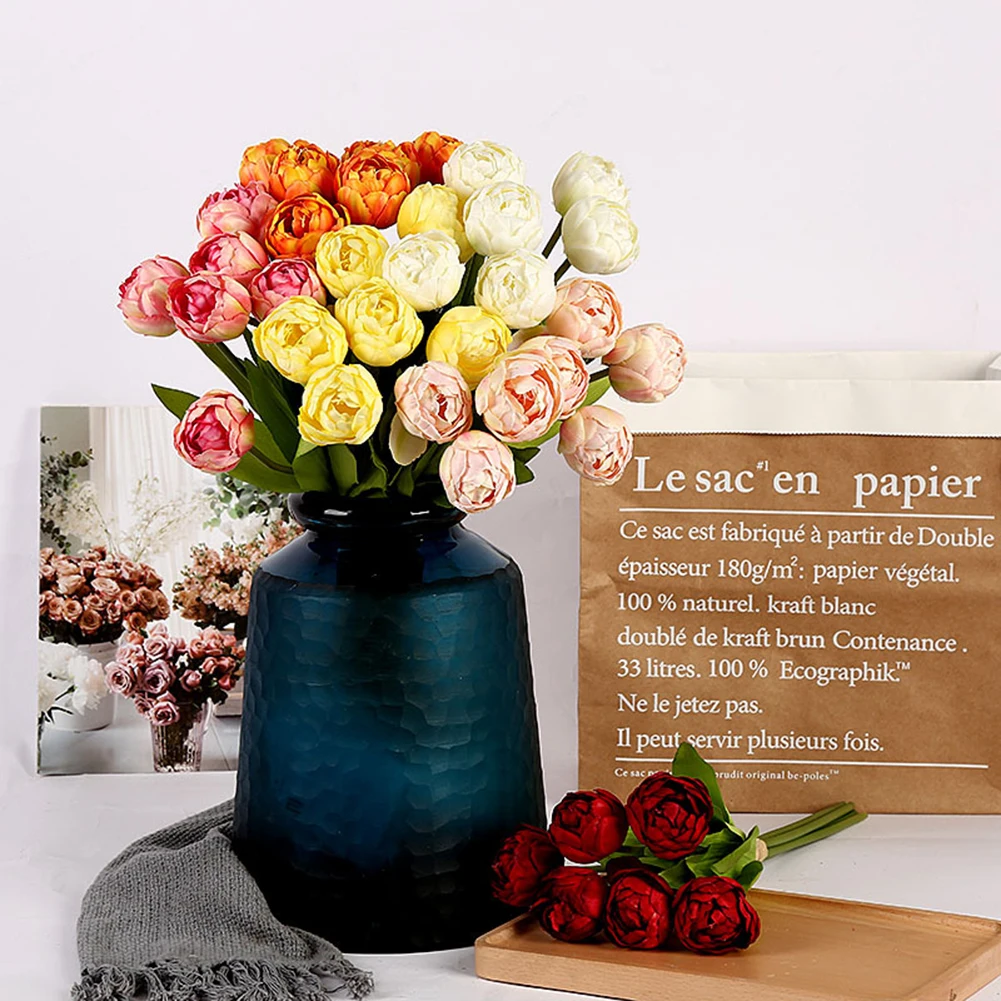 

6pcs Beauty Real Touch Flowers Latex Tulips Artificial Flower Bouquet Fake Flower Wedding Bridal Decoration Flowers For Wedding