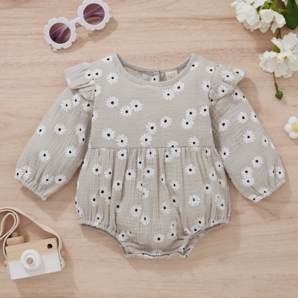 

Baby Spring Autumn Clothing Newborn Infant Baby Girls Cotton Playsuit Linen Clothes Toddler Mini Daisy Sunsuit Outfit