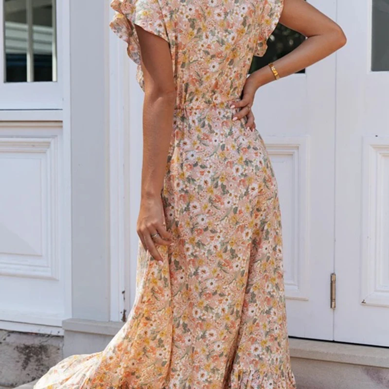 

Floral Print Long Dress Irregular Hem Boho Summer Vestidos Sashes Ladies Gypsy Maxi Dresses Casual Female 2020 New