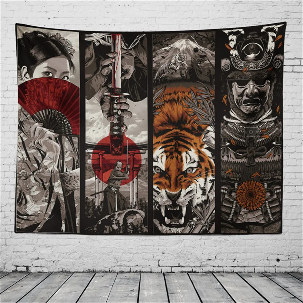 

Wall Hanging Tapestry Japan Samurai Ukiyoe Living Room Bedroom Decora Black Art Mandala Boho Decor Beach Towel Wall Tapestry