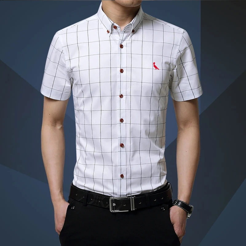 2021 Reserved Aramy Camisas Shirts Cotton Smart Casual Short sleeve Plaid social shirt Slim Fit Male Social Business Shirt