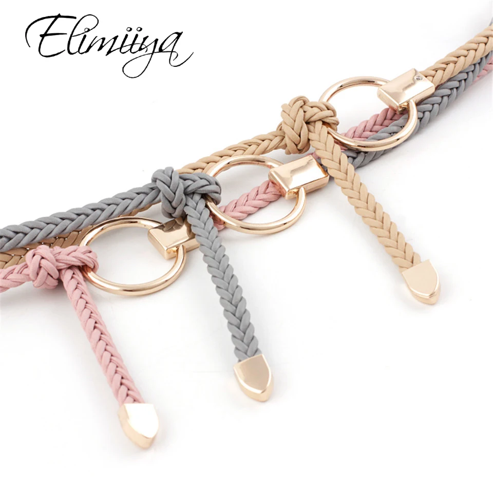 Женский вязаный пояс elimiya простой с круглой пряжкой украшение для платья|Женские