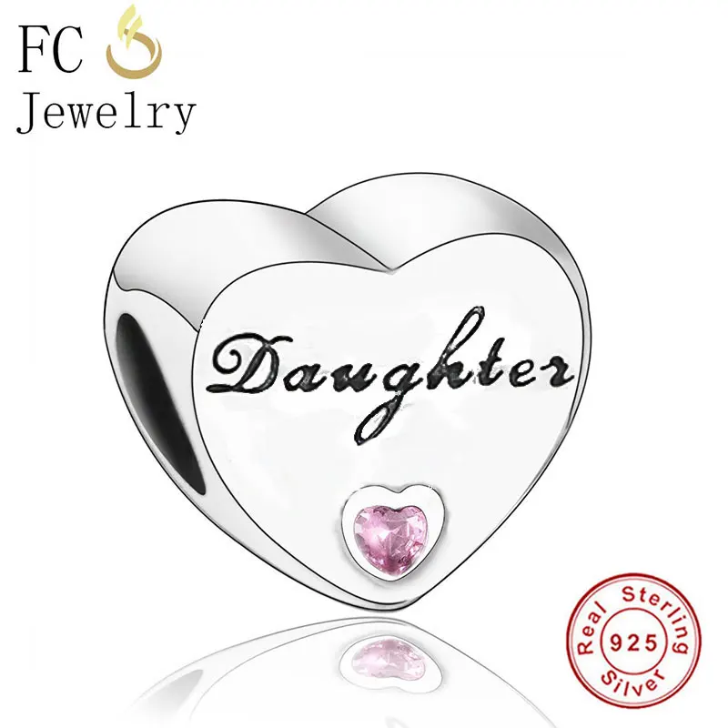 Daughter FC ювелирные изделия подходят Пандора Шарм браслет 925 пробы серебро тетя Папа Мама Любовь Сердце Бусы делая семья ребенок Berloque Горячая - Цвет: Daughter