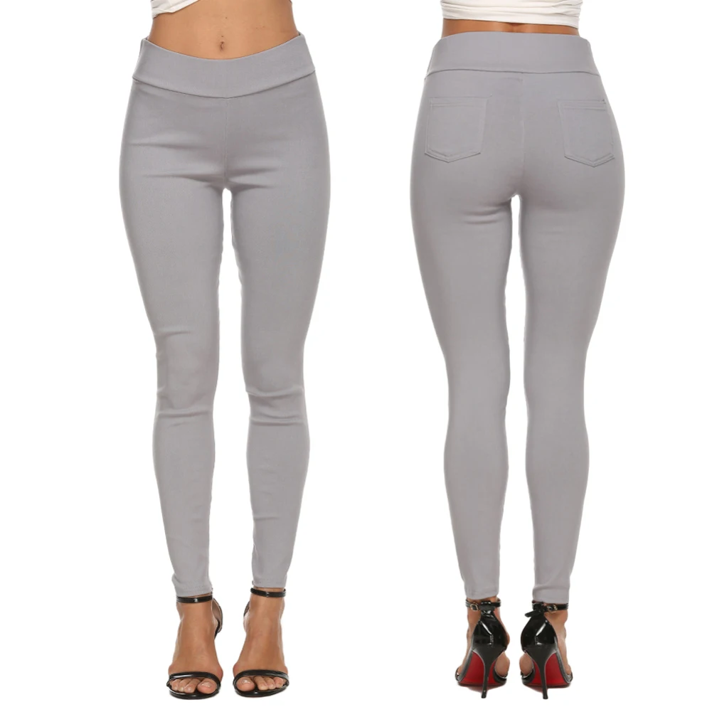 Casual Women Solid Color High Waist Elastic Waistband Ass Pockets Skinny Pants easy to pair with all variety of blouses gifts | Женская