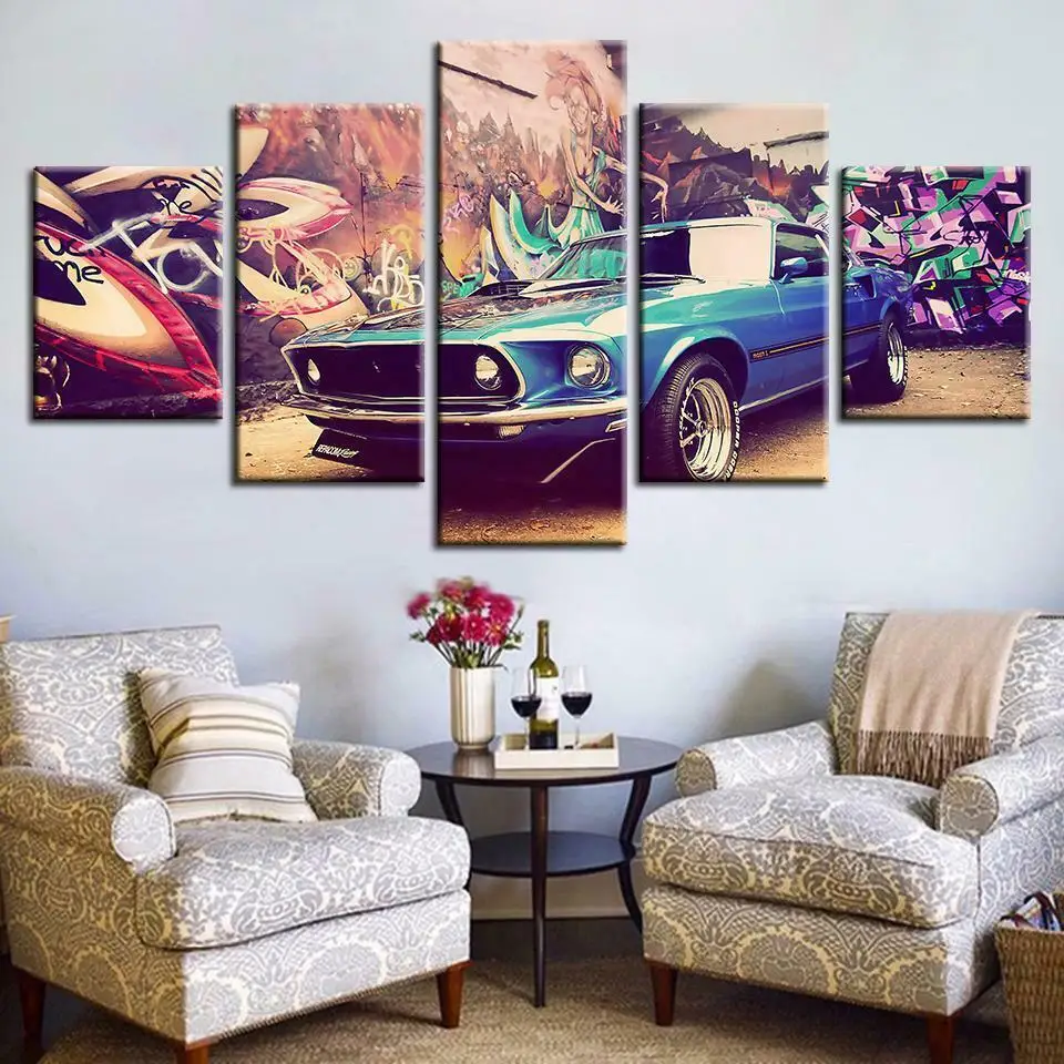 

Blue Muscle Luxury Sport Car Modular 5 Pieces Wall Art Canvas Posters Paintings for Living Room Home Decor Pictures Decoration