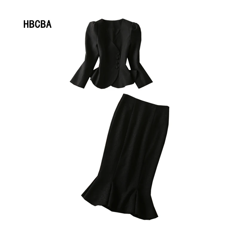 

HBCBA 2021 Fashion Show New High-end Professional Women's Wear Black Slim Suit Two Piece Fishtail Skirt Suit