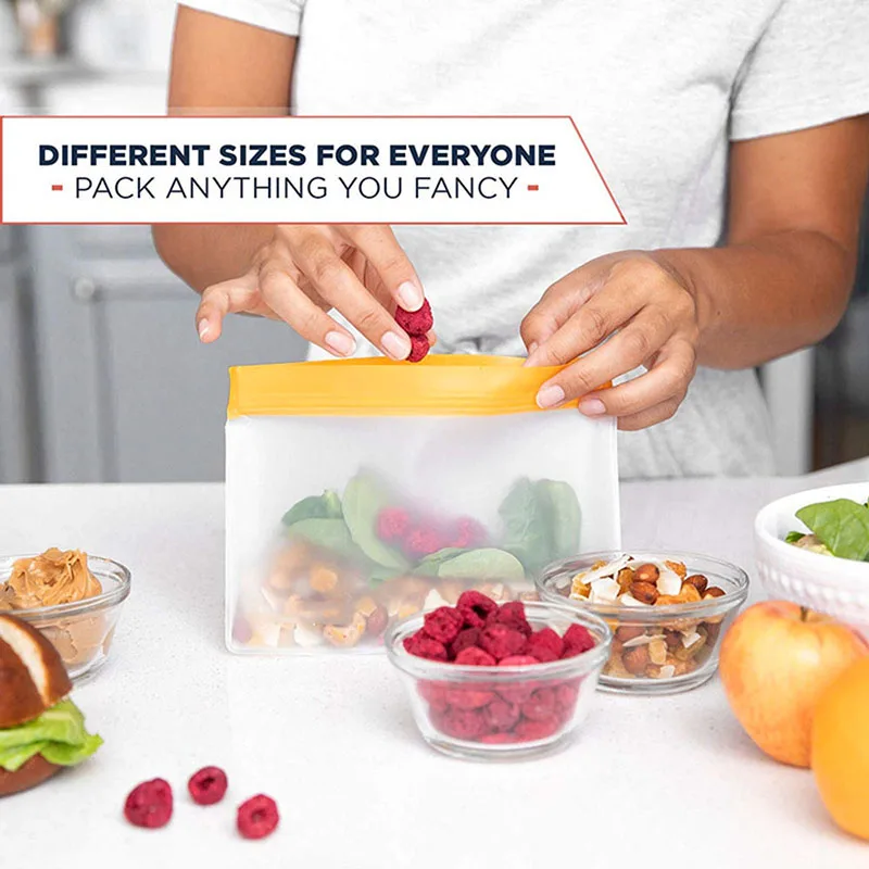 

Freshness Protection Package Food Storage Containers Leakproof Containers Food Grade PEVA Reusable Stand Up Zip Shut Bag