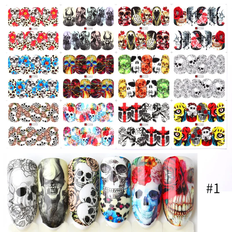 12 шт Хэллоуин серии наклейки для воды переводные смешанные узорами дизайн ногтей