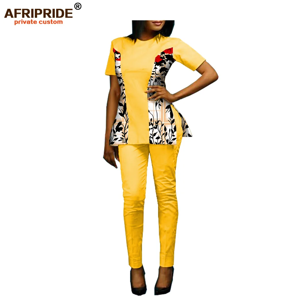 Женский брючный костюм в африканском стиле AFRIPRIDE с коротким рукавом и круглым