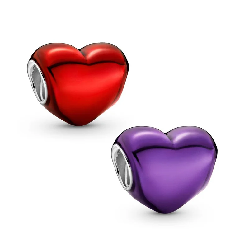 

LoveRight Heart Charms Pandora-Style Real 925 Silver Red Purple Beads For Original Pulsera Pandora Bracelet Jewelry Making DIY