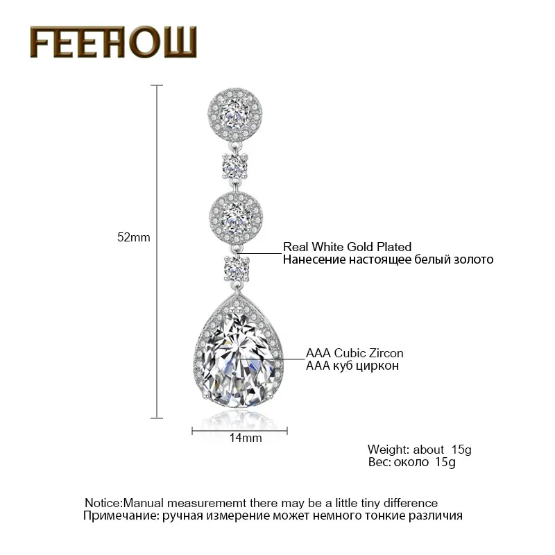 FEEHOW, классические, прозрачные, AAA, кубический циркон, капля воды, длинные, модные серьги-подвески для женщин, для свадьбы, ужина, вечерние, ювелирные изделия, FWEP2008