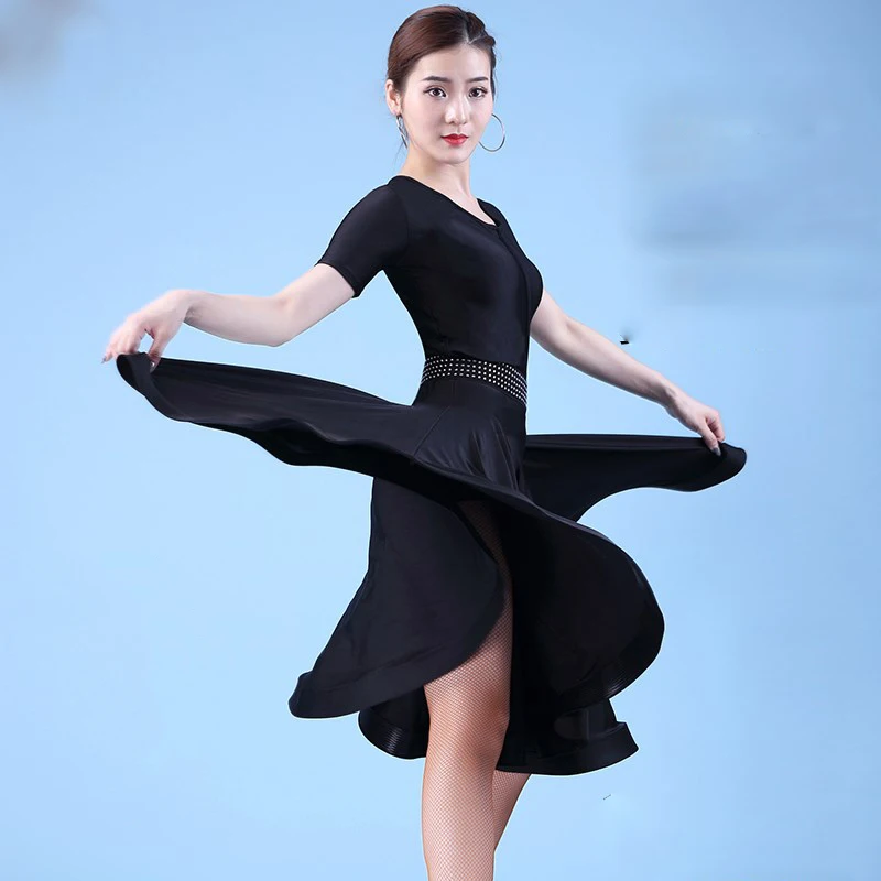 

Latin Dance Dress 2020 New Black Short Sleeve Latin Dress Women Ballroom Cha Cha Rumba Samba Performance Dance Clothes SL2620