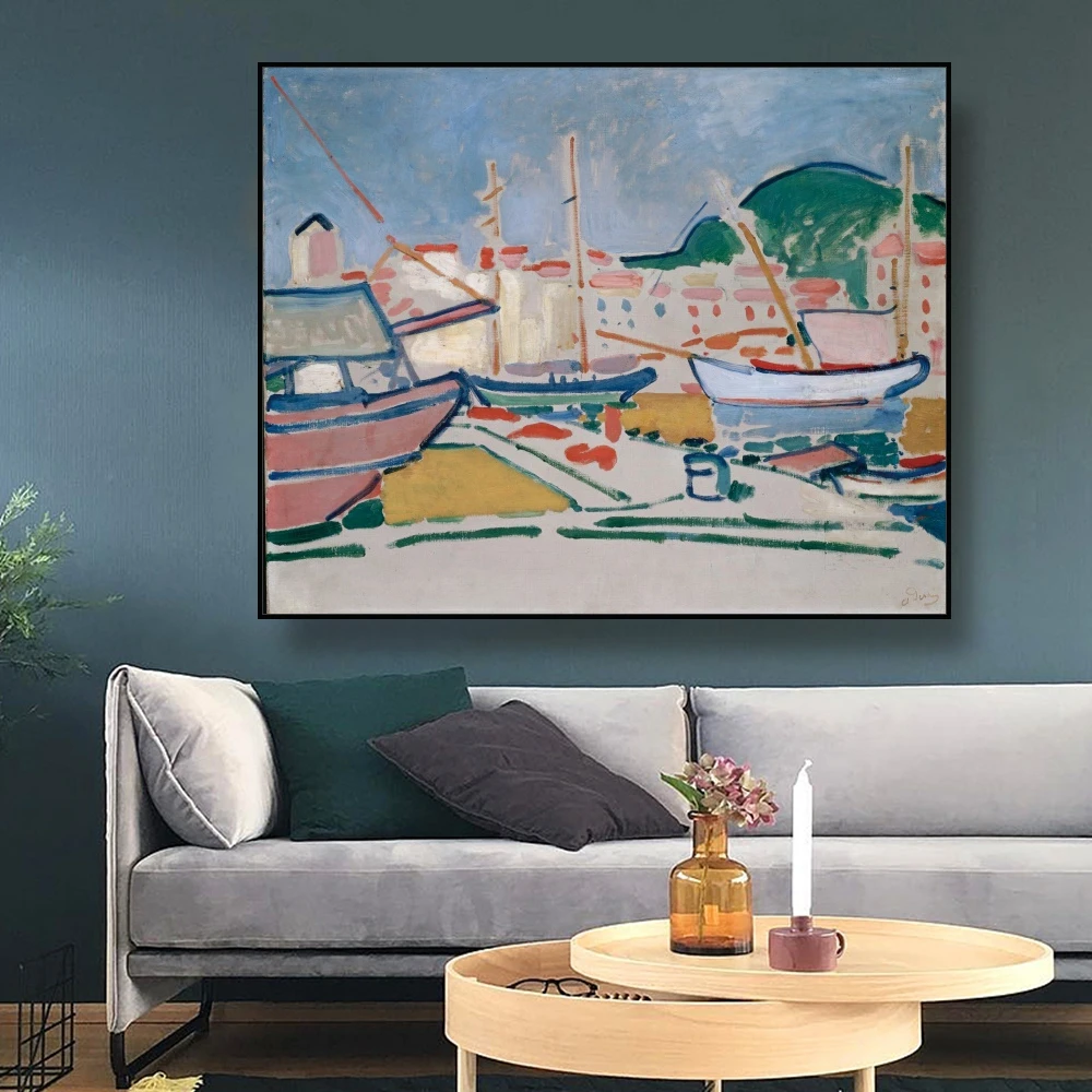 Картина маслом на холсте лодка пришвартованная пирсе абстрактный плакат картина