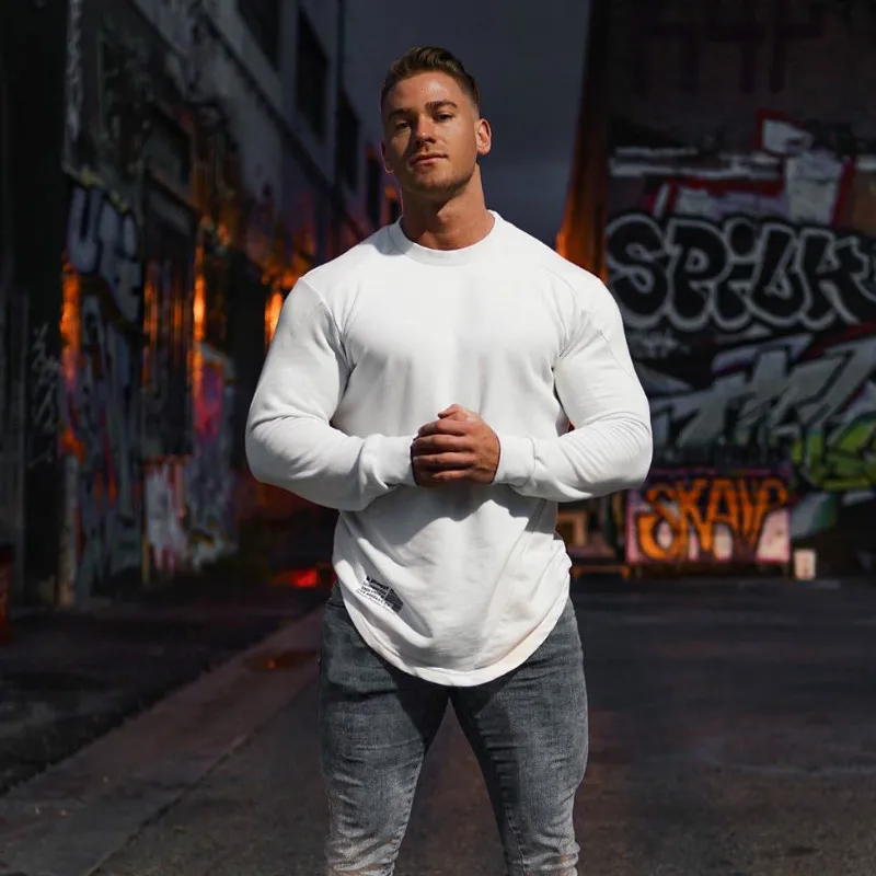 Мужская хлопковая толстовка с длинным рукавом для фитнеса бодибилдинга