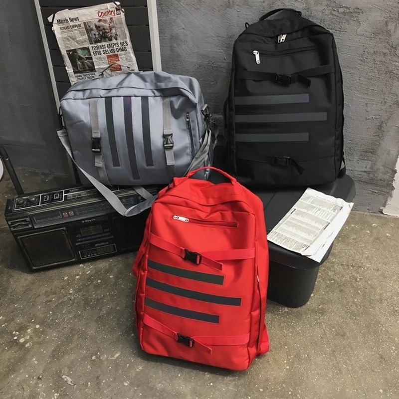 

Men Black Backpack Luminous Geometric Stripe Sequin School Bags For boy High Capacity Travel Backpack Handbags straps for boys
