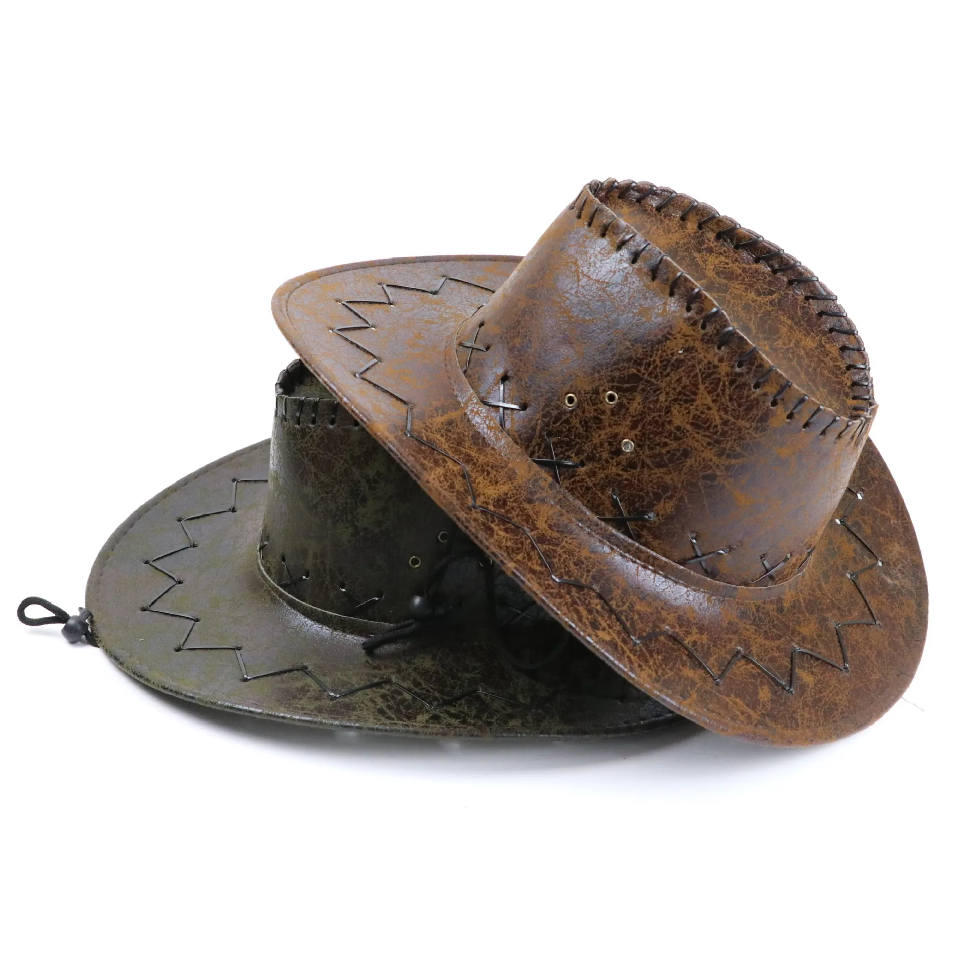 

Wholesale price cowboy hat imitation leather cracked men and women rider hat кепка мужская fedora hat Panama rope accessories