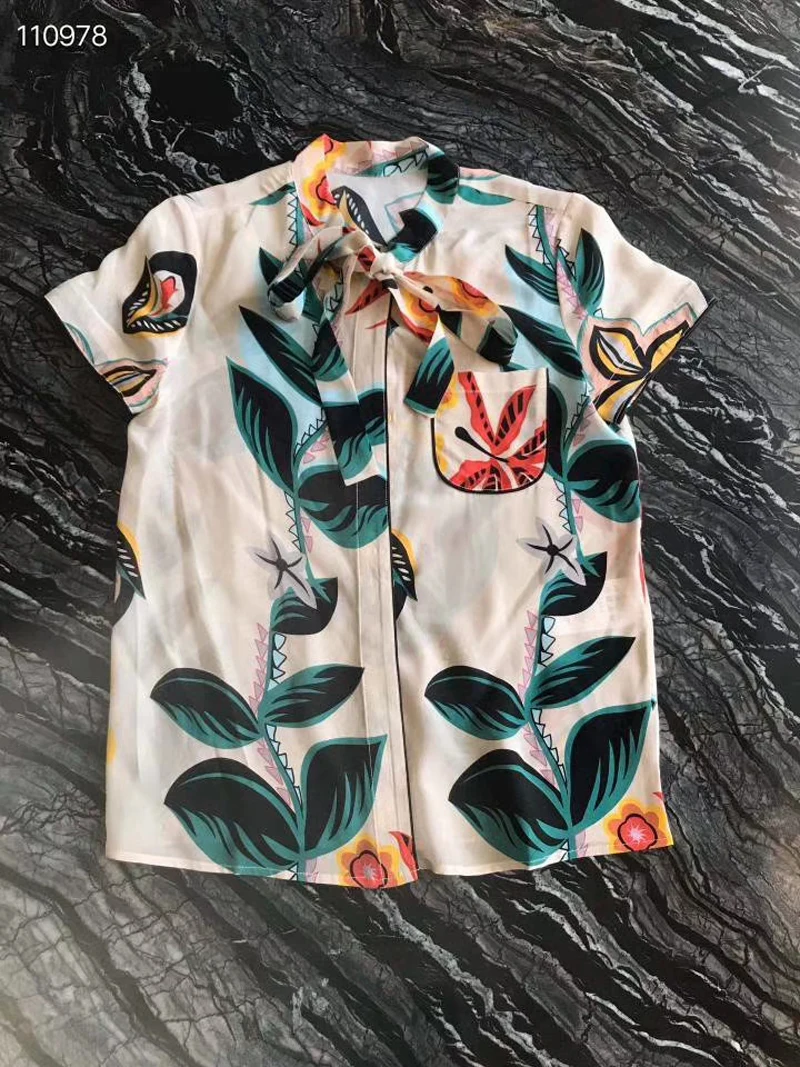 

New Women's Long Sleeve Colorful Print Spring Summer Casual Loose Top High-End 100% Silk Blouse Shirt