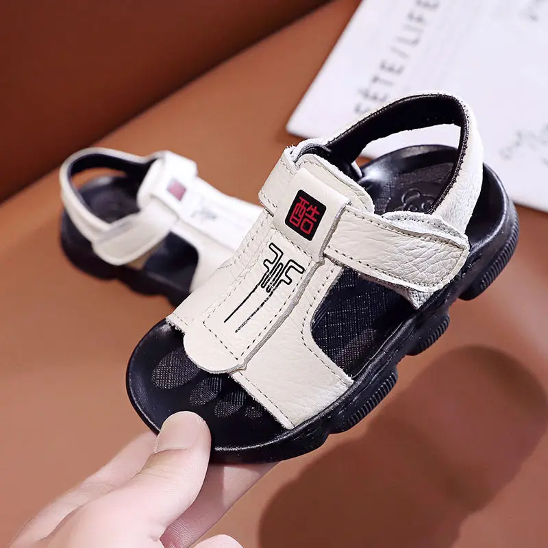 

Leather Boys Sandals New Korean Version of Non-slip Soft-soled Sandals for Boys 1-6 Years Old Sandal Black Sandals
