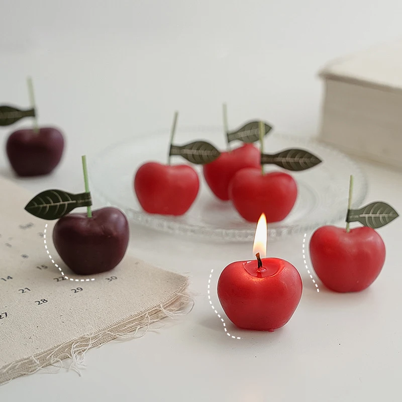 4pcs Cute Cherry Aromatic Candle Fruits Soy Wax Aromatherapy Scented Candle for Birthday Wedding Party Home Decoration
