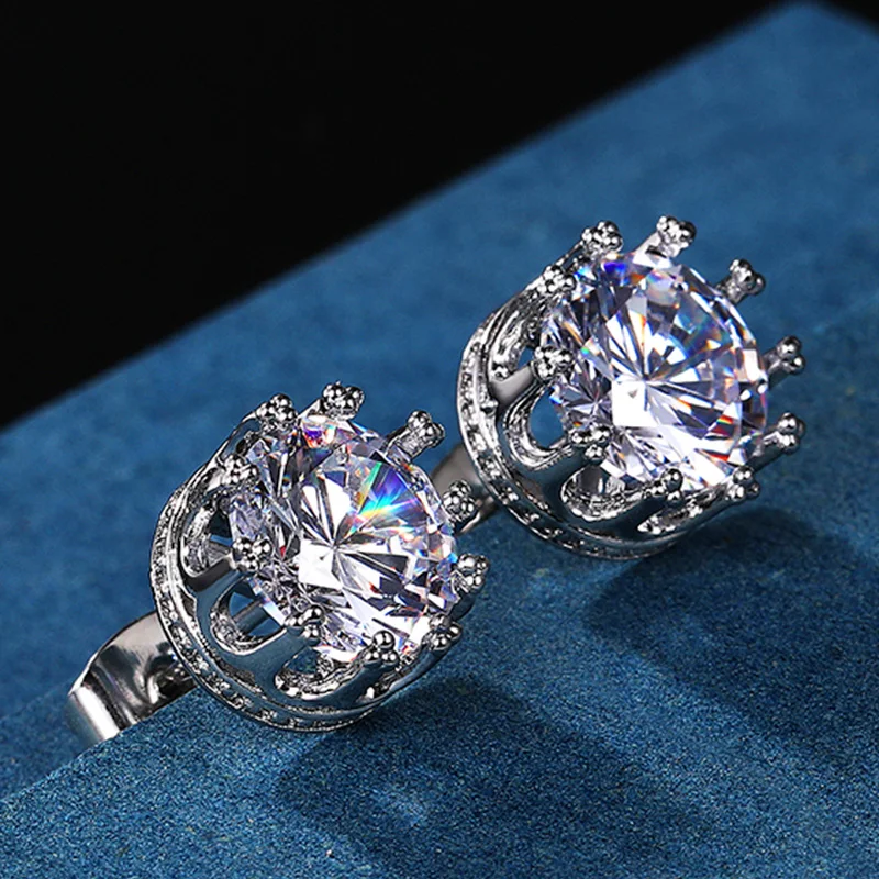 

Luxury Stud Earrings for Women Exquisite CZ Zirconia Crown Earrings Bride Wedding Engagement Anniversary Gift Jewelry 2021