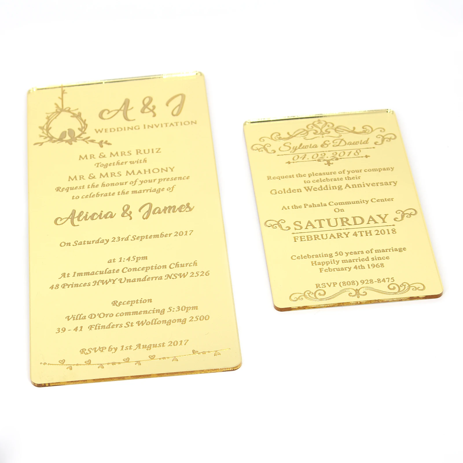 

10 Pieces Personalized Free Design Gold Mirror Acrylic Invitations Customized Birthday Anniversary Wedding Cards Party Supplies