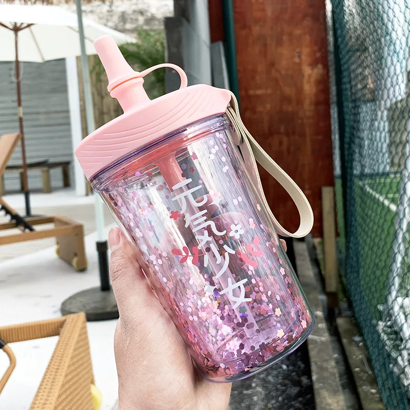 Модная пластиковая чашка для воды с принтом силиконовая герметичная крышкой