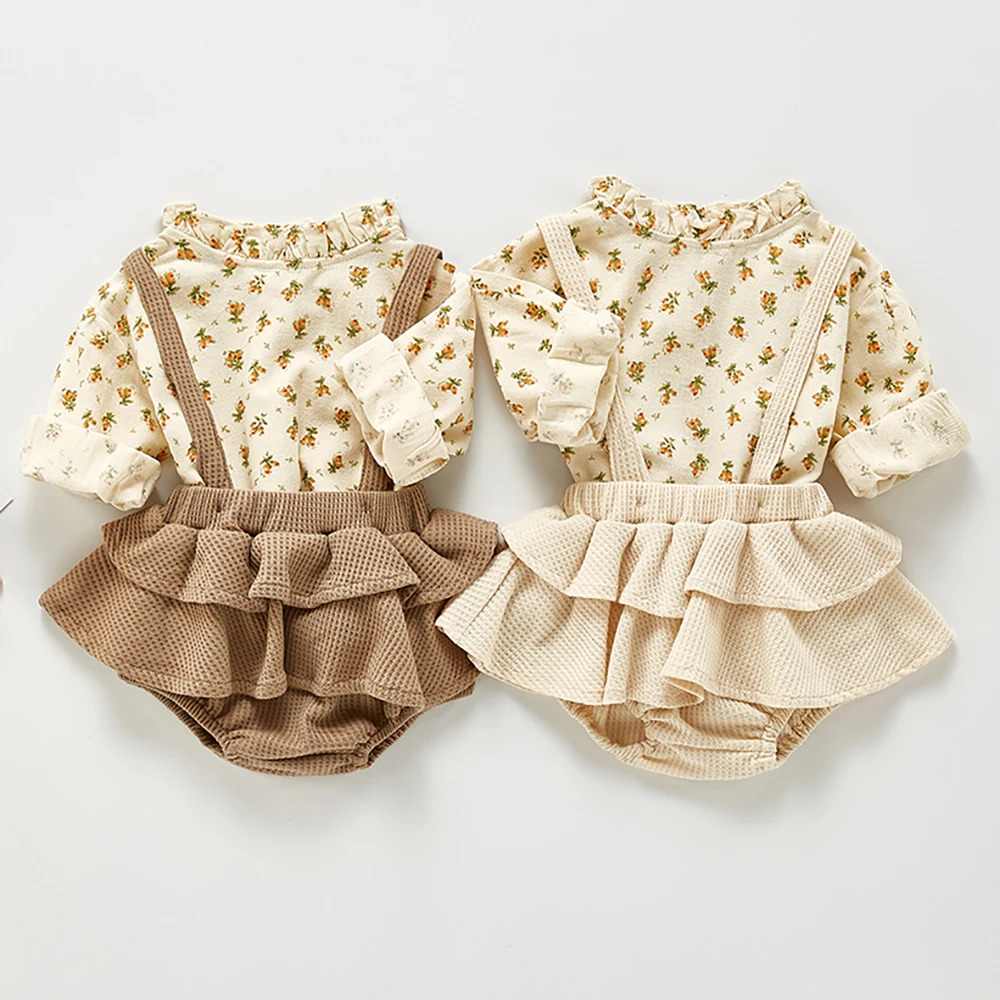

2Pcs Baby Long Sleeve Body Pelele Bodysuits Spring Autumn Floral Print Girl Clothes Romper Overalls Dress With Stand-Up Collar
