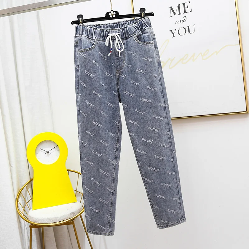 

Размера плюс джинсы для женщин в стиле бойфренд на каждый день в винтажном стиле; С высокой талией джинсы джинсовые штаны-шаровары с эластич...