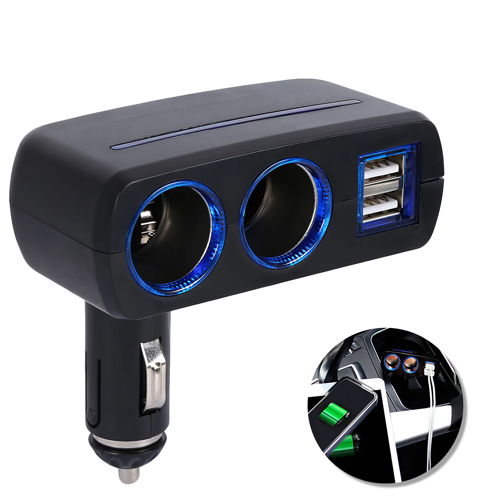 

AOZBZ 3.1A Dual-port USB Car Charger Wireless Car Adapter Car Cigarette Lighter with Blue LED Fuse for Car Tablet Mobile Phone