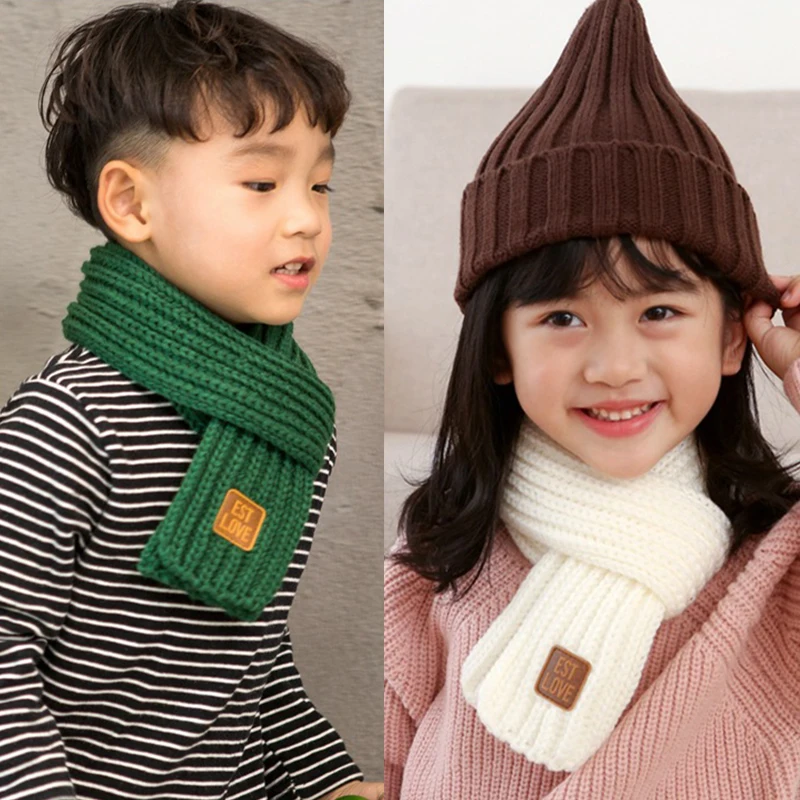 Вязаный детский теплый маленький шарф для девочек сезон осень-зима чистый цвет