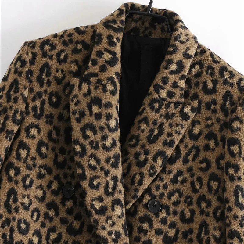 COZARII женское свободное шерстяное пальто с леопардовым принтом винтажное длинным